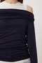 Open-Shoulder Athlete Knitted Blouse Lax0009 Dark Blue - 4