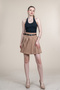 Women's Summer Beige Printed High-Corsage Belted Mini Skirt Stylish Daily Comfortable 6878