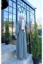 Button Detailed Pleated Hijab Dress Khaki Hnt8528 - 7