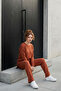 Women's Slit Blouse and Elastic Hem Pants Set in Cotton Ribbed Fabric - 2