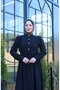 Button Detailed Pleated Hijab Dress Black Hnt8528 - 6