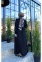 Button Detailed Pleated Hijab Dress Black Hnt8528 - 7