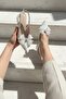 Afra Bowknot White Patent Leather (4 cm Heel Length) Pointed Toe Heeled Ballet Flats Shoes - 3