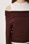 Open-Shoulder Athlete Knitted Blouse Lax0009 Brown - 3