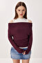 Open-Shoulder Athlete Knitted Blouse Lax0009 Mürdüm - 3