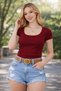 2-Piece Set Women's U-Neck Basic Blouse, Stretchy Corded Fabric Casual T-Shirt, Trend Casual Short Sleeve Blouse, T-Shirt - 3