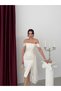 White Boat Neckline Tail Detail Lace Evening Dress - 4