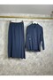 26452 Button Detailed Front Zipper Jacket Skirt Set - 2