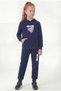 Kangaroo Pocket Hooded Love Print Detailed Girls' Tracksuit Set - 2