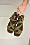 Y458702602 Green Suede Buckle Detail Women Sandals