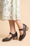 Women's Genuine Leather Buckled Daily Block Heel Pack Shoes - Brown - 2