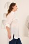 Embroidery Detailed Side Detail Slit Plus Size Shirt Ecru - 2