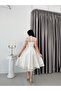White Shoulder Detail Lace Embroidered Sequined Midi Evening Dress - 7
