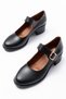 Women's Genuine Leather Buckled Daily Block Heel Pack Shoes - Black - 4