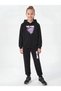 Kangaroo Pocket Hooded Love Print Detailed Girls' Tracksuit Set - 4