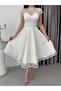 White Shoulder Detail Lace Embroidered Sequined Midi Evening Dress - 6
