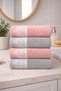 Milano 4-Piece Guipure Lace Towel Set 100% Cotton Certified Hand and Face Towels 50X90Cm - Gray Pink - 5