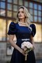 Women's Square Neck Belt Buckle Detailed VICTORIA Formal Graduation Dress