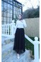 Lined Belt Piece Floral Print Tulle Skirt Black Hnt1007