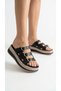 Round Three-Stripe Gold Buckle Detailed High Heeled Comfortable Women's Summer Slippers Sandals
