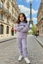 Girl's Lilac Sweatpants Set with Pencil Butterfly Print and Lettering Detail and Elastic Cuffs - 3