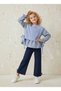 Flower Embroidered Knitwear Detailed Plaid Shirt and Jeans Girls' Set