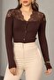 Lace piece cardigan blouse coffee - 2