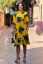 V1-Yellow Dress with Purple Roses Shirt Collar
