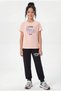 Round Neck T-Shirt and Long Sweatpants with Print Detail for Girls - Top and Bottom Set