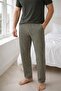 Men's Khaki Green Buttonless Crew Neck Striped Jacquard Cotton Lycra Short Sleeve Pocketed Pajama Set - 6