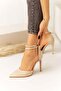 Beige Yılan Leather Si Patterned Women's Heeled Sitiletto Shoes - 4
