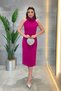 Atlas Fabric Pearl Detailed Halter Neck B Tie-Detail Pencil Dress - Fuchsia - 2