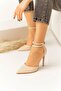 Beige Yılan Leather Si Patterned Women's Heeled Sitiletto Shoes - 3