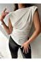 Off-the-shoulder draped sleeveless blouse - white - 2