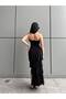 Women's Black Ruffle Detail Slit Strapless Maxi Dress Yel221820 - 6