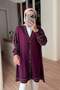 Stripe Detail Silk Cupra Mercerized Cardigan - Plum