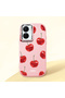 Vivo Y16/Y02S Compatible Shock-Absorbing Camera Protected Pink Silicone Case Cherry Patterned