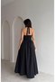 Women's Black Halter Neck Corset Detailed Maxi Dress Yel221823 - 4