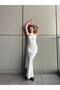 Women's White Multi-Style Tie-Detail Draped Slit Maxi Dress Yel221740 - 3