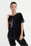 Women's Black Starry Sequined Linen Blouse Nj119 - 2
