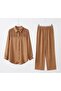 Lace-Detail Shirt Collar Aerobin Tunic Pants Double Set [Buy Large Size Top 80\ Bottom 105 cm Approx]