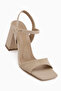 Janica Beige Ankle Boots Buckled Block Heel Women's Sandals