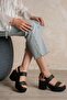 Nina Women's Black Straw Bag Wedge Heel Pcs Sandals - 3