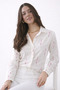 Cream Linen Look Pink Embroidery Detailed Oversized Shirt - 2