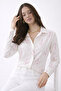 Cream Linen Look Pink Embroidery Detailed Oversized Shirt - 3