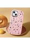 حافظة من السيليكون باللون الوردي متوافقة مع هاتف iPhone 15 Plus/14 Plus، مزودة بحماية للكاميرا ماصّ للصدمات درجة ونمط على شكل قلب - 3