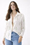 Cream Linen Look Green Embroidery Detailed Oversized Shirt