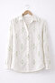 Cream Linen Look Green Embroidery Detailed Oversized Shirt - 5