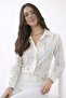 Cream Linen Look Green Embroidery Detailed Oversized Shirt - 2