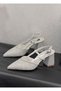 1296 Y-600 Pearl Stone Dress Shoes 8 cm Thick Heel Half Open Stiletto Shoes for Women - 2